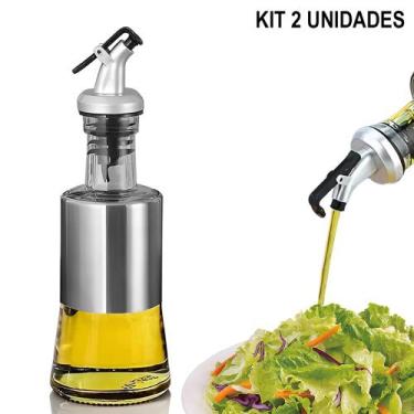 Imagem de Kit 2x Galheteiro de Vidro e Aço Inox 200ml com Bico Dosador - Interpo