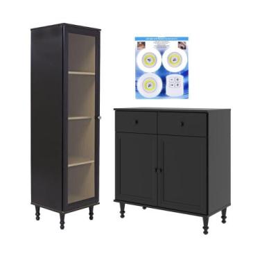 Imagem de Cristaleira +Aparador Ditália +Kit Luz E-963-R-629 Cozy, Preto