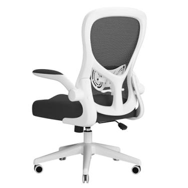 Imagem de Hbada Cadeira de escritório ergonômica, cadeiras de escritório com rodas silenciosas de poliuretano, cadeira de computador de malha respirável com suporte lombar ajustável, apoios de braço flip-up,