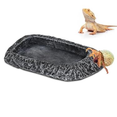 Imagem de Prato de água de réptil para acessórios de tanque de dragão barbudo, tigela de comida de caranguejo eremita Hygger zoo prato de comida de réptil prato de alimentação de terrário de rocha tigela de