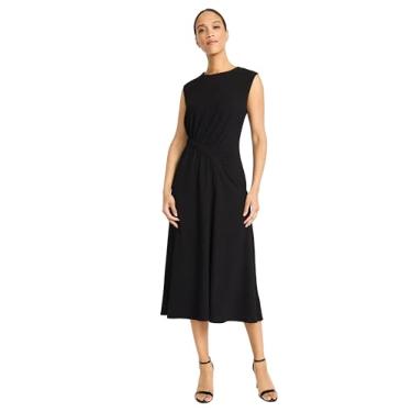 Imagem de Maggy London Vestido feminino franzido cintura midi sem mangas design elegante coquetel, Preto, 44