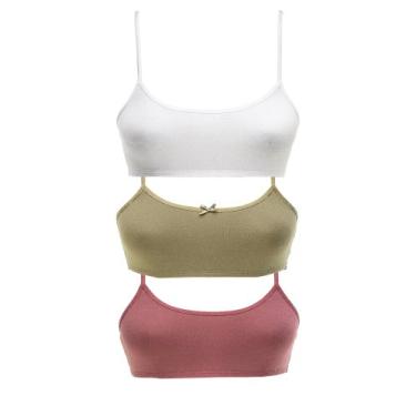 Imagem de Maidenform Sutiã curto para meninas grandes (pacote com 3), Nude/Rosa/Branco, G