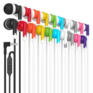 Imagem de Maeline Pacote com 10 fones de ouvido intra-auriculares com microfone, plugue de 3,5 mm com fio para smartphone, tablet, computador, perfeito para crianças, adolescentes, adultos para salas de aula,