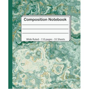 Imagem de Composition Notebook: Wide Ruled Paper Notebook Journal, Blank Wide Lined Workbook for Girls Boys Kids Teens Students, Pretty Gold Purple Turquoise Liquid Marble
