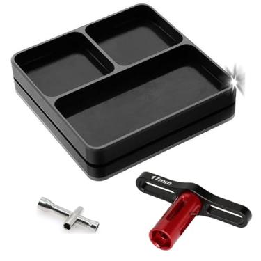 Imagem de Chanmoo Aluminium RC Screw Tray Nuts Storage Tools with Magnetic Pad and 17mm Hex Wheels Wrench & Small Cross Hex Wrench Sleeve Repair Set Kit for 1/8 1/10 Car HSP HPI Axial Airplane Boat (Black)