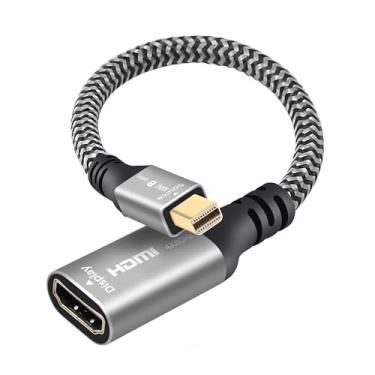 Imagem de Adaptador Mini DisplayPort para HDMI 4K@60Hz, Mini DP (Thunderbolt) macho (fonte) para HDMI fêmea (tela) cabo trançado e conector conversor de alumínio compatível com MacBook Air/Pro, monitor/projetor