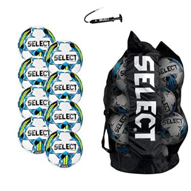 Imagem de SELECT Bola de futebol Club DB V22, pacote com 8 bolas com bolsa de bola esportiva e bomba de mão, branco/azul/amarelo, tamanho 4