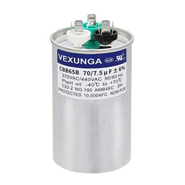 Imagem de VEXUNGA 70/7,5 Uf 70 + 7,5 Mfd 370V Ou 440V Partida Dupla Redonda Capacitor A/C Cbb65 Cbb65B Capacitores de Ar Condicionado para Unidade Ca Partida do Motor do Ventilador Ou Bomba de Calor Ou Condensa