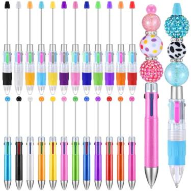 Imagem de Skyygemm 24 peças de canetas multicoloridas com contas 4 em 1 canetas esferográficas coloridas retráteis para kit de fazer bricolage para estudantes crianças presente escritório material escolar