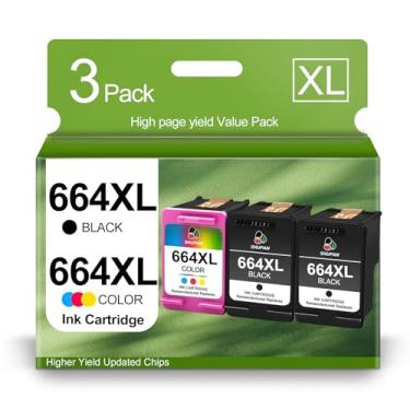 Imagem de Cartucho de tinta 664XL preto e colorido de substituição para HP 664 664XL Cartucho de tinta preto/colorido para DeskJet Ink Advantage 2135 1115 2675 3635 3775 (2 pretos, 1 cor, 3 pacotes)