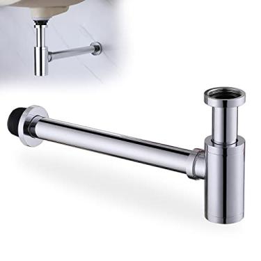 Imagem de HAMOLER Chrome Round Bottle P-Trap 1 1/4 Ajustável Banheiro Bacia Pia Resíduos Armadilha Dreno Kit Altura Ajustável Resíduos Armadilha Dreno Tubo Garrafa P Armadilha Dreno Kit