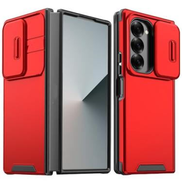 Imagem de Capa de celular luxuosa com proteção de câmera deslizante para Samsung Galaxy Z Fold 6 4 5 Fold6 Fold4 Fold5 ZFold6 Armor Back Cover, vermelha, para Samsung Galaxy Z Fold5