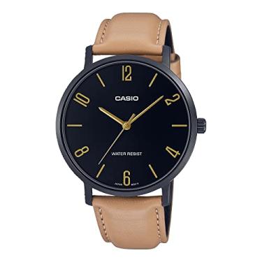 Imagem de Casio MTP-VT01BL-1B Relógio analógico masculino minimalista preto IP pulseira de couro preto mostrador preto 3 ponteiros, Azul, Relógio analógico, movimento de quartzo