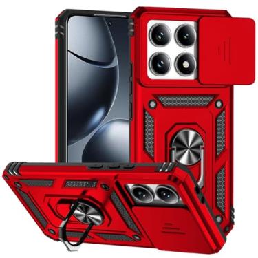 Imagem de Tothedu Capa para Xiaomi 14T Pro com capa deslizante para câmera, anel giratório de 360° integrado com suporte magnético à prova de choque para Xiaomi 14T Pro 5G vermelho