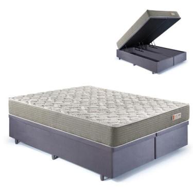 Imagem de Base Box Baú Bipartido Casal 138x188 Suede Cinza com Colchão Ecoline D