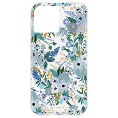 Imagem de Rifle Paper Co – Capa para iPhone 12 Pro Max (5G) – Proteção contra quedas de 3 metros – Elementos de folha dourada – 17 cm – Festa no jardim azul