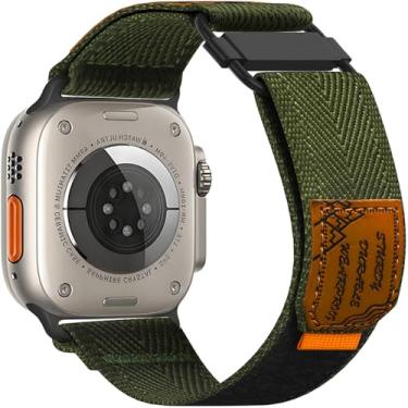 Imagem de CooBES Pulseiras elásticas de nylon compatíveis com Apple Watch séries 10, 9, 8, 7, 6, 5, 4, 3, 2 e 1, para mulheres e homens, para iWatch Ultra 2 de 49 mm, 46 mm, 45 mm, 44 mm e 42 mm (verde)