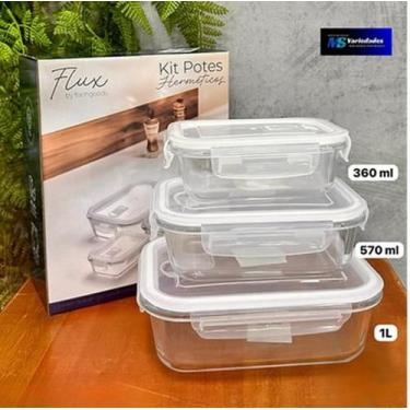 Imagem de Jogo De 3 Potes De Vidro Hermético Tampa - Quality House, Azul