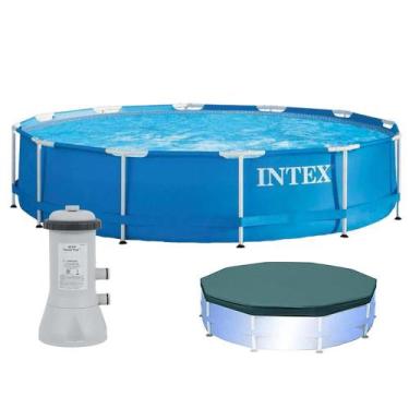 Imagem de Piscina Estrutural 6.503 Litros Armação Azul + Capa + Filtro - Intex, 