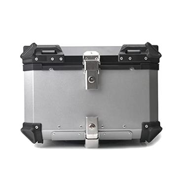 Imagem de Mala de viagem para motocicleta, 45 a 65 L, universal, porta-malas, para motocicleta, caixa de ferramentas, impermeável, capacete, chave, cauda, caixa de ferramentas de alumínio (prata 45L, prata)