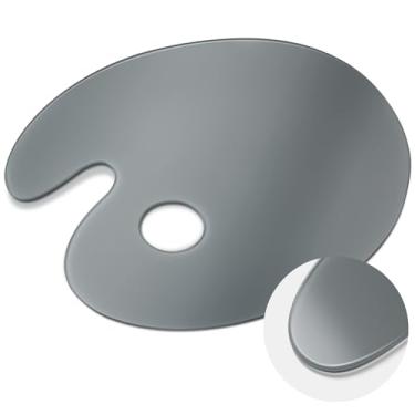 Imagem de Nuanchu Paleta oval de vidro temperado cinza neutro de 25,5 x 35,5 cm para pintura a óleo, paleta de tinta, resistente a arranhões, fácil de limpar para misturar cores DIY