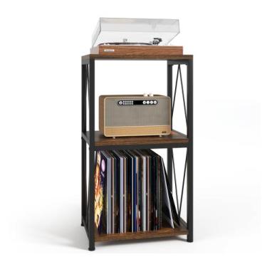 Imagem de Suporte de Toca-Discos Y&M com Armazenamento para Vinil - Design Rústi