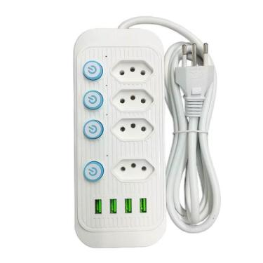 Imagem de Extensão Tomada Filtro De Linha 4 Entrada Botões Power Individuais Usb