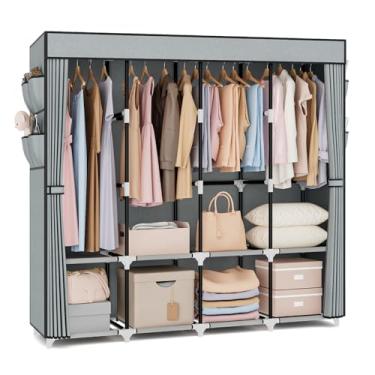 Imagem de VTRIN Armário Portátil Para Pendurar Roupas Armário De Guarda-Roupa Portátil De Grande Capacidade De 67 Polegadas De Largura Com Capa, 4 Prateleiras De Armazenamento E 4 Hastes De Suspensão Armário