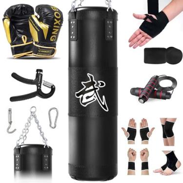 Imagem de Mesetast Saco de pancadas para adultos, conjunto de saco de boxe pesado de 1,2 m com luvas de boxe de 340 g, Karate Kickboxing MMA Karate Kickboxing Boxe Home Gym Arte Marcial - Não preenchido