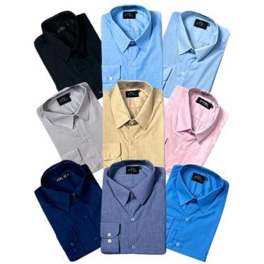 Imagem de KIT 09 peças - Camisa Social Manga Longa Slim e Tipo Linho (sem branco