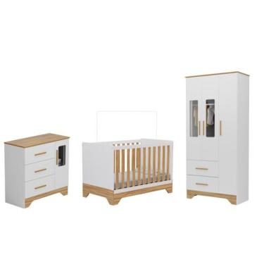 Imagem de Quarto Completo Bebê Moveis Peroba Popy Berço Americano MDF, Branco Am