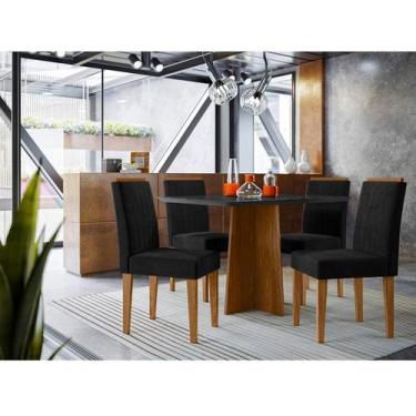 Imagem de Mesa de Jantar Ambiente Anitta 120x80 cm com Vidro Ype Preto e 4 Cadei