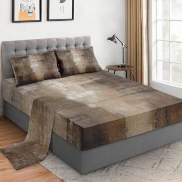 Imagem de WeCozy Jogo de lençol casal com fronhas, pintura cinza marrom, 4 peças, roupa de cama de microfibra macia para crianças e adultos, lençol com elástico para decoração de cama de quarto