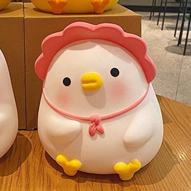 Imagem de Cartoon Criando Kids Piggy Bank Vinil Resina Dinheiro Banco Anti -Fall Decoração para Meninos Meninas (Pato rosa)