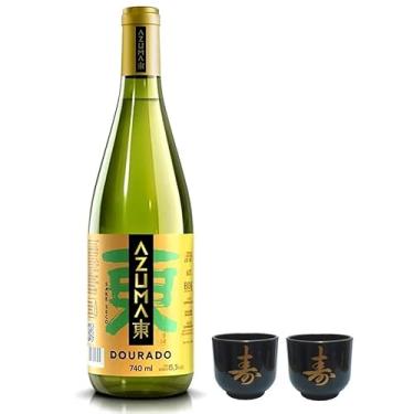 Imagem de Kit Saquê Japonês Azuma Kirin Sake Dourado 740 Ml + 02 Copos Guinomi (Copo Ideograma (Kotobuki/Felicitação))