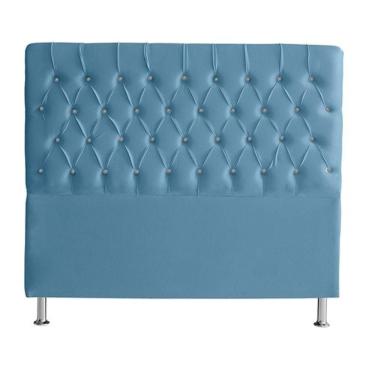 Imagem de Cabeceira De Cama Box Bella Casal 140 Cm Suede Botão Cristal Azul Bebê Eli Móveis E Decoração