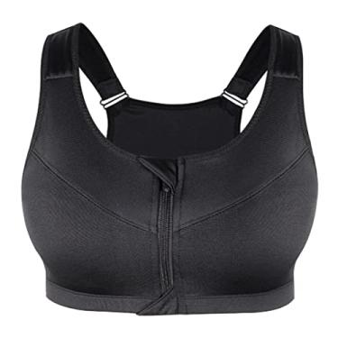 Imagem de Baoblaze Sutiã Esportivo Feminino com Zíper Push Up Sutiã Fitness Top Esportivo Acolchoado de Corrida para Ginástica - M preto