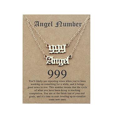 Imagem de COLORFUL BLING Colar com pingente de número de anjo multicamadas, colar em Y, cartão de desejos 000 1111 111 222 333 444 555 666 777 888 999 Numerologia Lucky BFF Joia de amizade para mulheres e
