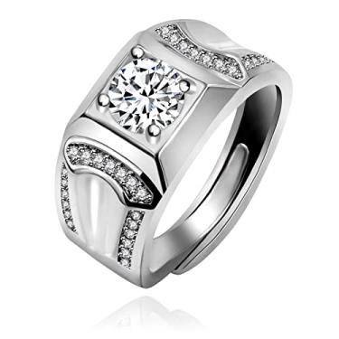 Imagem de Uloveido Conjunto de anéis de noivado de casamento solitário de zircônia cúbica de cor prata ajustáveis para homens e mulheres, Adjustable, Cristal, Zircônia cúbica