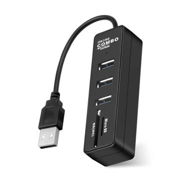 Imagem de Hub USB 2.0 de 3 portas com leitor de cartão sd para computador