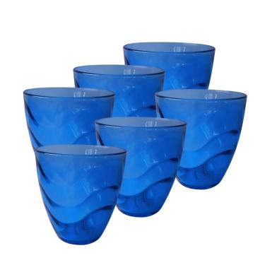 Imagem de Jogo 6 Copos Para Sucos Água Wisky 250ml Vidro Azul - Pasabahce.