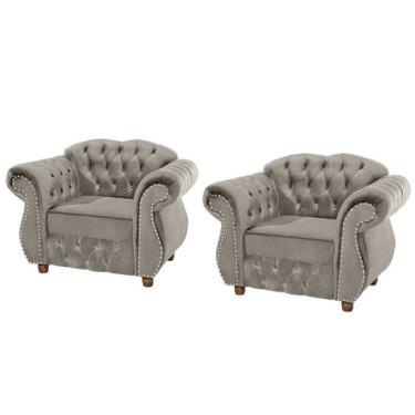 Imagem de Duas Poltronas Chesterfield Merlo - Suede Cinza / Decoração, recepção, barbearia, sala tv estar
