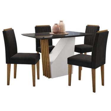Imagem de Mesa de jantar Ambiente Veneza 120x80 cm com Vidro Ype Preto e 4 Cadeiras Ana Ype Veludo Preto – New Ceval