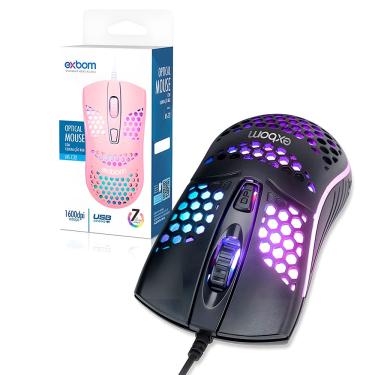 Imagem de Mouse Gamer Colmeia usb, 1.600 dpi, LED rgb Multicores, Ultra Leve, Preto, Exbom - MS-C32