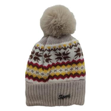 Imagem de Touca Gorro de Lã com Pompom Adulto Inverno Frio Tricô - DOTAD, Bege