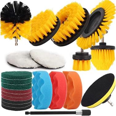 Imagem de 22 pcs Drill Brush Set, Drill Scrubber Brush Kit Inclui escova de perfuração para todos os fins, almofadas de esfoliação e esponja com fixação estendi