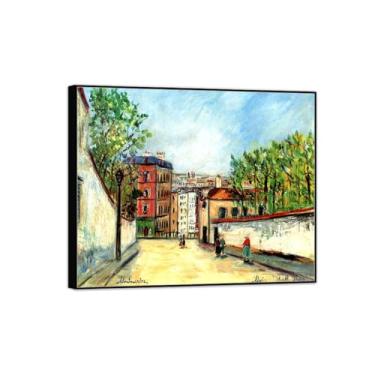 Imagem de Cityscape Pictures-Famous Canvas Prints-Landscape Wall Art Painting for Bedroom Home Decor - Reprodução (Rua em Montmartre 2) Moldura preta 20x25cm-8x10in