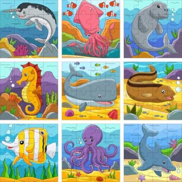 Imagem de Quebra-Cabeça Infantil de Animais Marinhos, 9 Peças, Tema Oceano com Golfinho, Cavalo-Marinho, Peixe e Polvo, Brinquedo Educativo