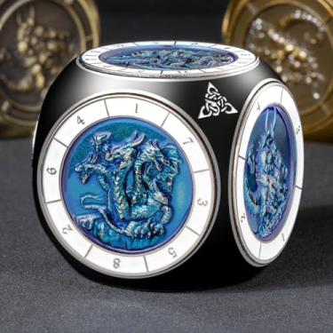 Imagem de Roycevon 7 in 1 Spinner DND Dice Set D&D, Metal D and D Dice with Gift Box, Dungeons Dragons Role Playing Dice, Black Blue