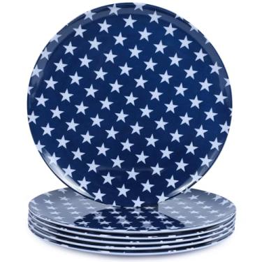 Imagem de Gofunfun Pratos de jantar de melamina branca, conjunto de 6 pratos, pratos redondos leves de 25 cm, pratos de servir inquebráveis resistentes a arranhões, estrela